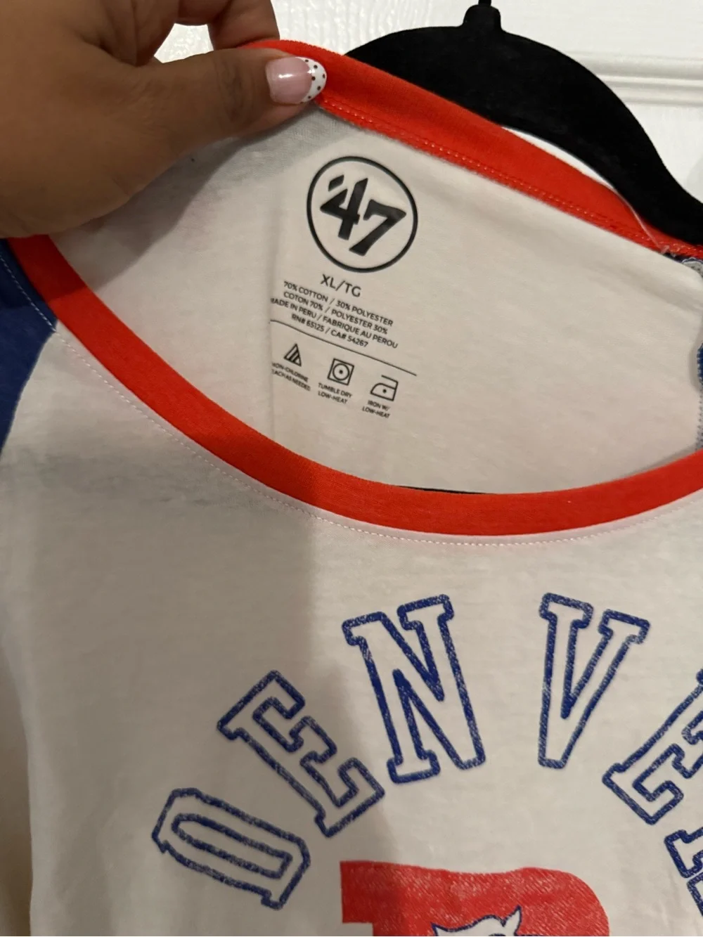 47 Brand Denver Broncos Raglan Tee in Cream, Blue & Orange